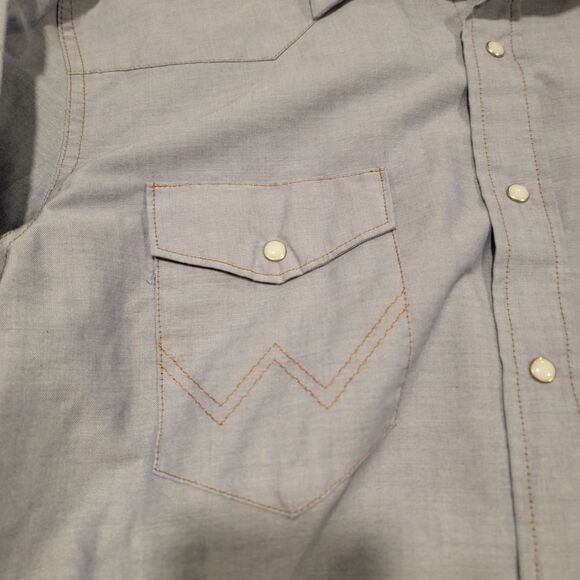 VINTAGE Wrangler Chambray Pearl Snap Button Up Mens Sz XL Western Cowboy Rodeo - Picture 5 of 9